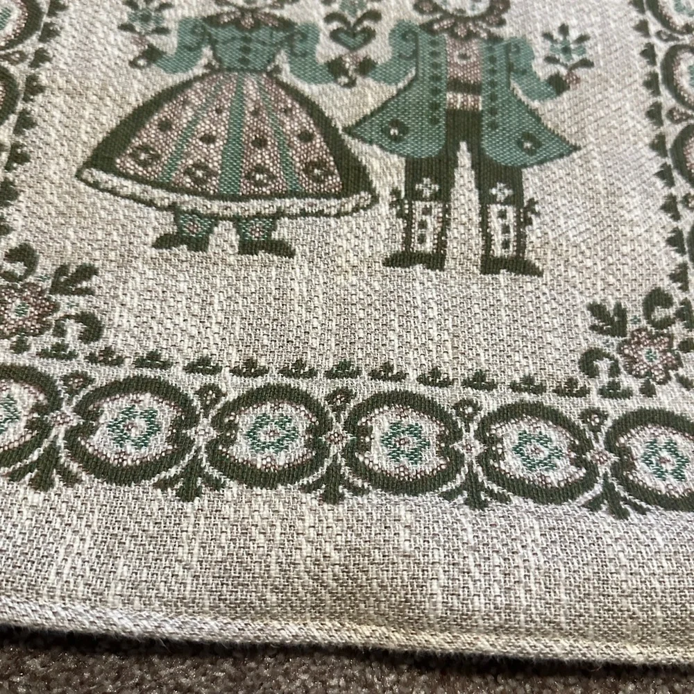 Vintage Austrian Folk Woven Square Pillow Case Boy Girl Beige Green Oktoberfest